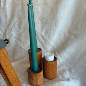 Set Teak Candle Holders Danish Tapers Votives Tea Light Candles all Sizes Fit